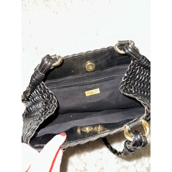 Vintage Talbots Black Woven Leather Crossbody Shoulder Bag Purse Gold Hardware - Picture 11 of 13